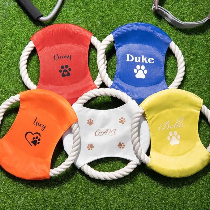 Personalized Flying Disk Dog Toy Multicolor | Custom Name Cartoon Pet Toys | Dog Toys for Large Dogs