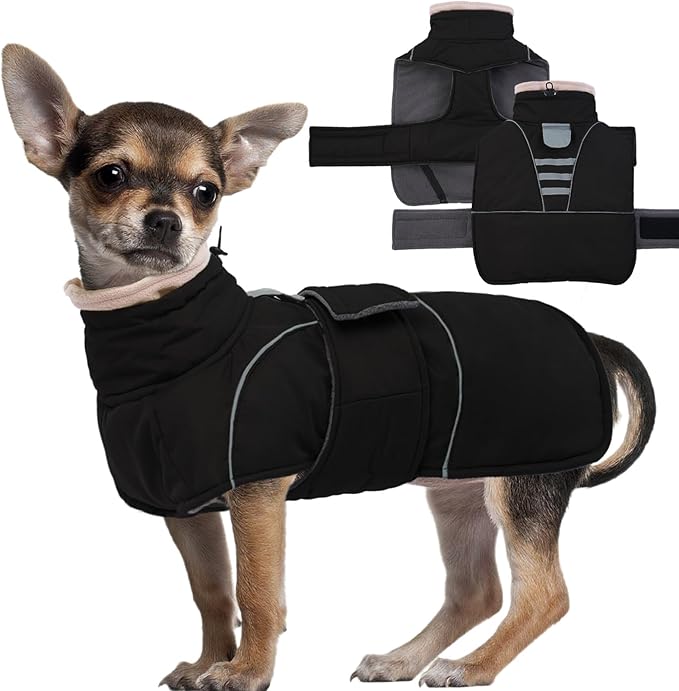 Dog Winter Coat for Small to Large Dogs(XS-XXXL)– Waterproof Windproof Fleece Lined Jacket with Reflective Trim,Pet Vest with Adjustable Buckles, Machine Washable Black M