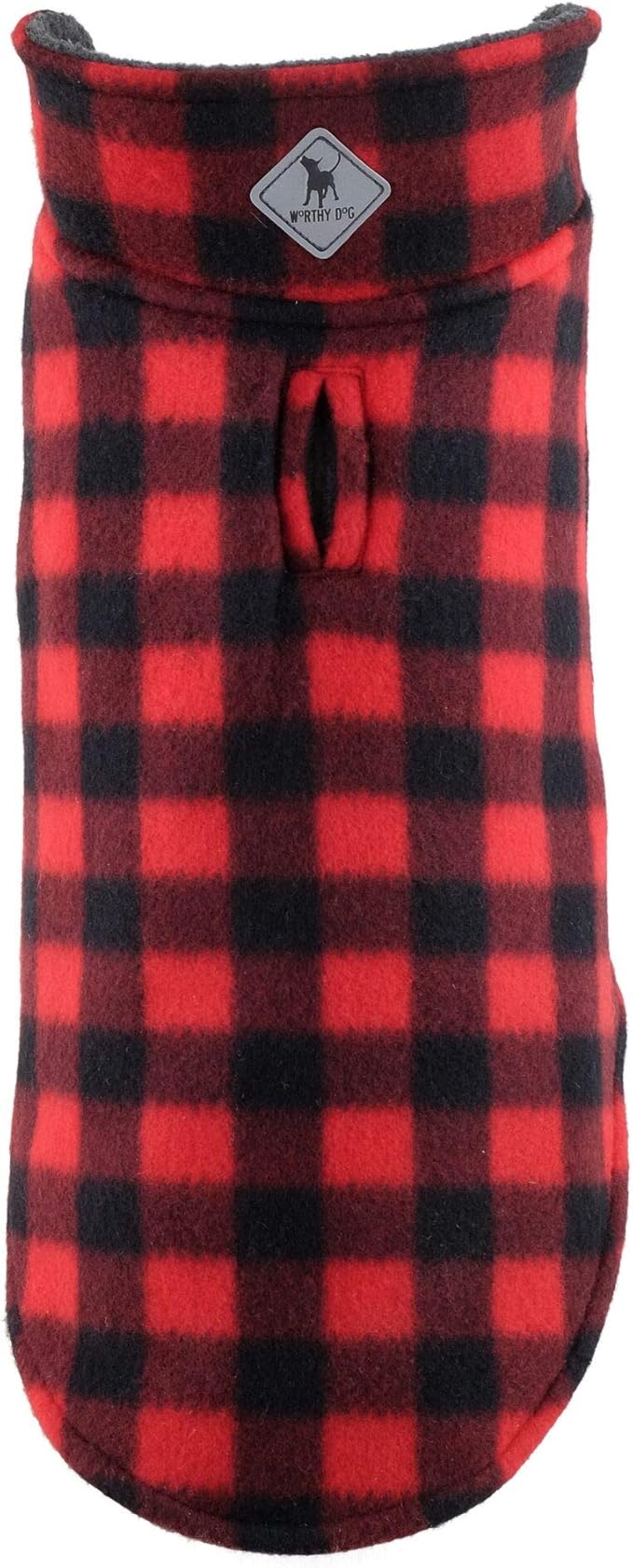 The Worthy Dog Fargo Fleece Buffalo Dog Jacket, Adjustable Reversible with Harness Hole, Wind-Resistant, Winter Outdoor Clothes for Pets, Red - 26''
