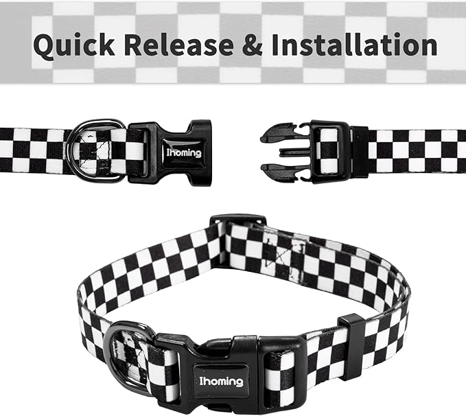 Ihoming Dog Collar and Leash Set for Daily Outdoor Walking Running Training, Chess Board Design for Medium Boys Girls Dogs Cats Pets, M-Up to 45LBS