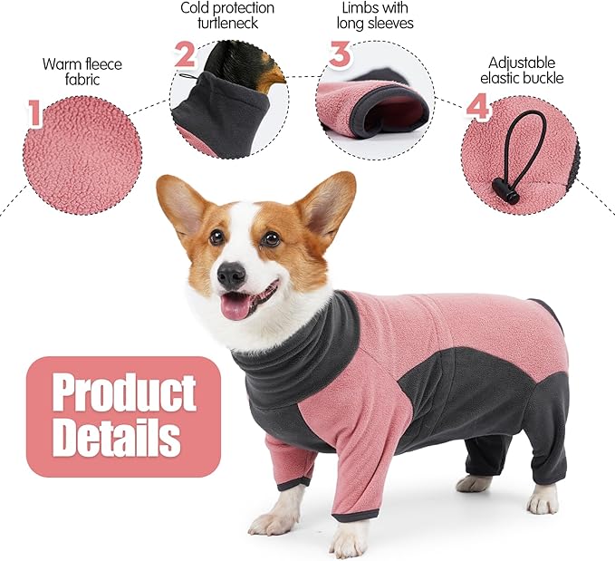 Dog Winter Coat, Warm Fleece Dog Jacket, Windproof Dog Pullover Bodysuit, Fullbody Dog Pajamas Onesie, Cold Weather Clothes for Medium Large Dog(2XL,Pink)