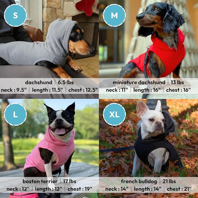 Gooby Fleece Vest Hoodie Dog Sweater - Black, X-Large - Warm Pullover Dog Hoodie with O-Ring Leash for Small to Medium Dogs