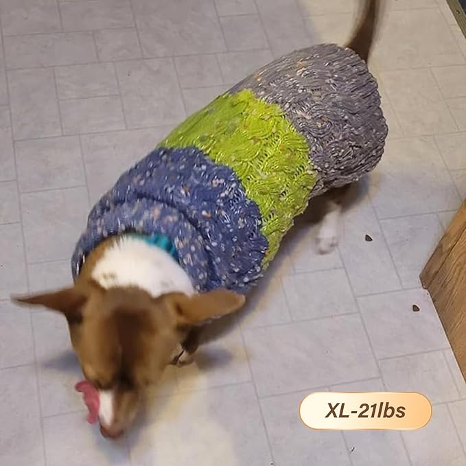 KYEESE Dog Sweater, X-Large (19-27lbs), 3# Green, High-Density Acrylic, Turtle Neck, Color Block, Medium Breeds, Fall Winter Dog Clothes