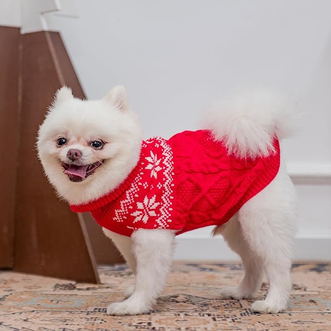 Warm Winter Pink Dog Sweater - Cold Weather Pet Clothes for Small Medium Large Dogs Indoor Outdoor, Soft Classic Knit Puppy Apparel Coat, Red, ML