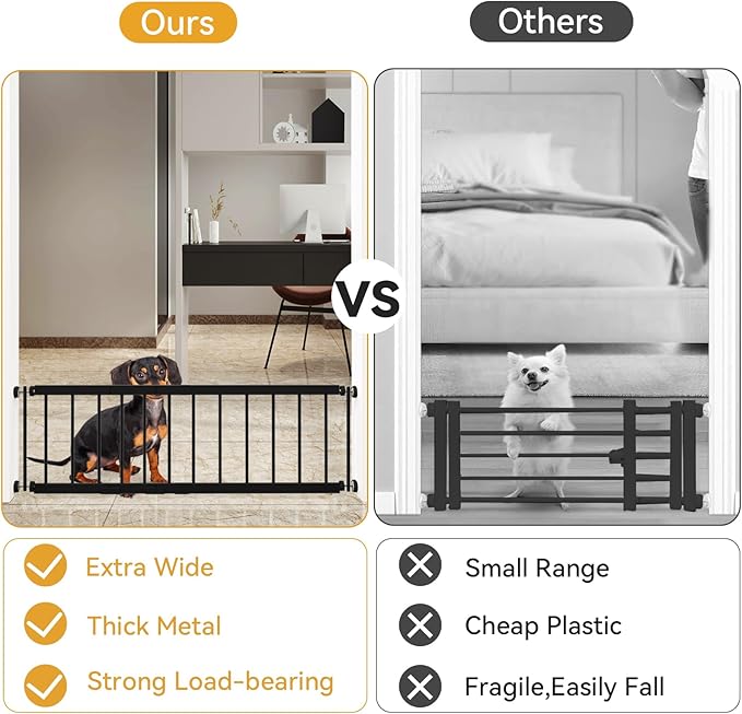 Dog Gate Indoor,18"-45" Adjustable Extra Wide Metal Short Dog Gate to Step Over, 10" Tall Small Pet Gate with 3 Extension Kits, Pressure Mounted for Doorways & Stairs Black