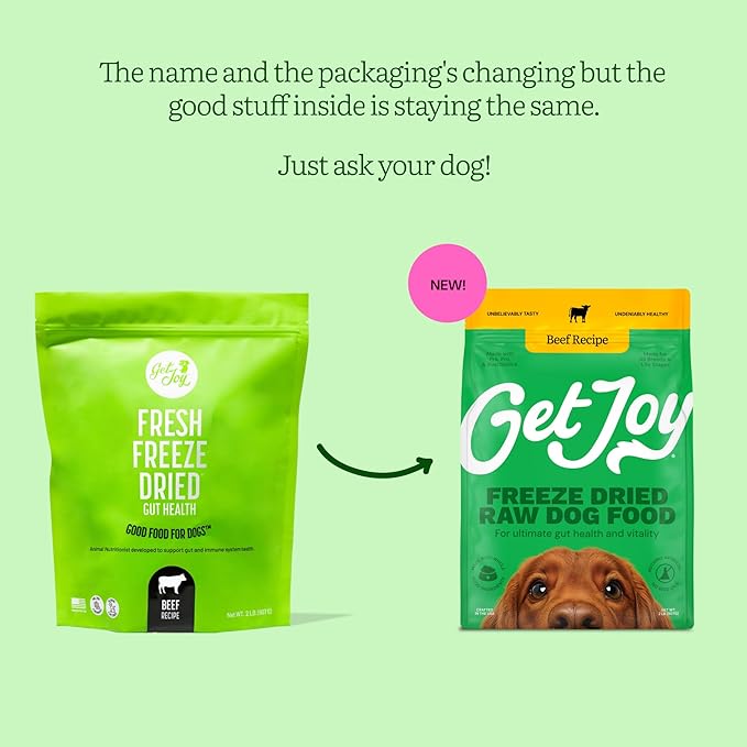 Get Joy Freeze Dried Raw Beef Dog Food, High Protein Grain Free Meal, Topper & Treat, Gut Health Support with Probiotics, Small to Large Breed, 32oz Bag