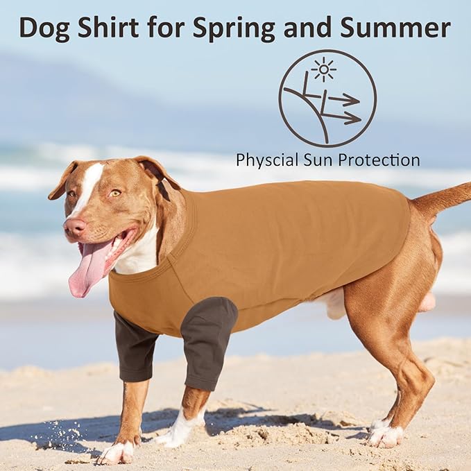 2 Pack Large Dog Shirts for Summer - Stretchy Breathable Cotton Dogs T-Shirt, Protect Skin Easy On and Off Clothes for French Bulldog, Pug, Daily Wear, Walk, Park, Travel, Beach Trips, Brown