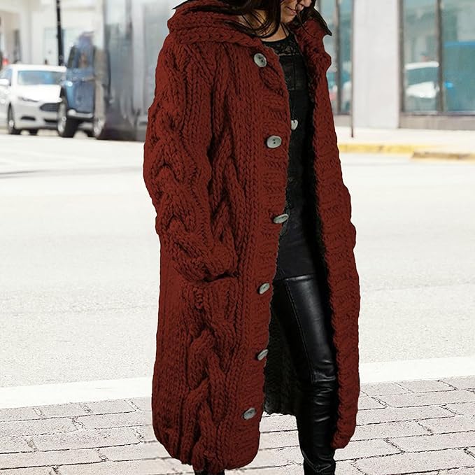 LOAIHA Women Chunky Cable Knit Long Sleeve Cardigan Fall Winter Trendy Oversized Button Down Sweaters Outerwear with Pocket