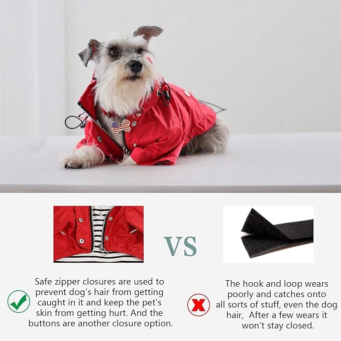 Morezi Dog Zip Up Raincoat with Reflective, Rain/Water Resistant, Adjustable Drawstring, Removable Hood, Raincoats with Legs 8lbs to 80lbs Available - Red - XXL