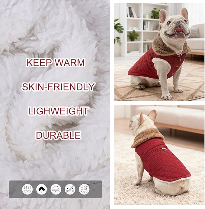BEAUTYZOO Winter Dog Vest Coat with Harness Built in, Warm Puppy Jacket for Small Medium Dogs, Lightweight Cold Weather Small Dog Coat, Fleece Puffer Vest Windproof Snowproof Pet Clothes, Wine Red L