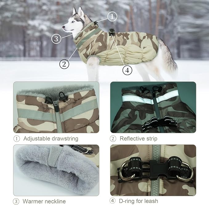 Lelepet Warm Dog Winter Coat Dog Coats for Extra Large Dogs Waterproof Dogs Jacket with Harness Built in Reflective Cold Weather Coats Windproof Zip-Up Winter Fleece Vest Snowsuit Great Dane 3XL