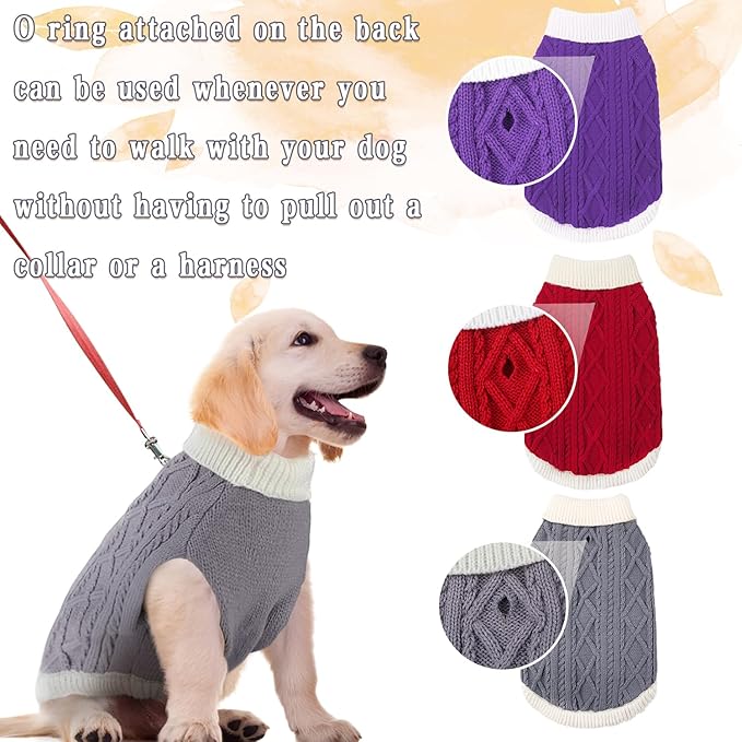 Small Dog Sweaters with Leash Hole Turtleneck Dog Sweaters Knitwear Boys Girls Warm Soft and High Stretch Pet Clothes for Fall Winter，Pet Shirts for Kitten Puppy Grey Large