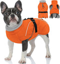 Queenmore Winter Dog Coat Warm Dog Jacket Vest Waterproof Puffer Fleece Snowsuit Adjustable Buckle Leash Hole Reflective Cold Weather Parka for Small Medium Large Dogs Girl Boy Orange M