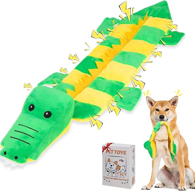 Mihachi Dog Squeaky Toys 16 Squeakers for Aggressive Chewers, Tough Interactive Tug of War Dog Toy-Squeaky Chew Toy for Small,Medium,Large Breed No Stuffing Crocodile Toy, Fun Long Toys 22.8 Inches