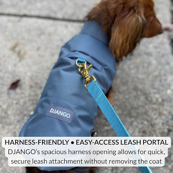 DJANGO Reversible Puffer Dog Coat – Warm Winter Dog Jacket & Water-Repellent Insulated Dog Coat w/Harness Hole, Windproof, Adjustable Fit for Small & Medium Dogs, Dachshunds – Violet Purple, Large