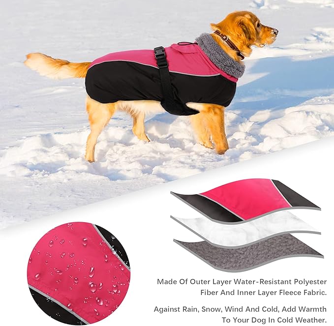 IDOMIK Dog Winter Coat, Reflective Waterproof Dog Jacket for Cold Weather, Warm Pet Coats for Small Medium Large Dogs, High Collar Doggy Fleece Snow Jacket, Winter Vest with Adjustable Buckle,3XL