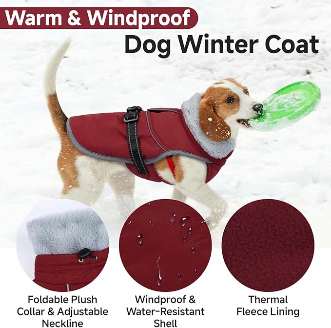 Lelepet Warm Dog Winter Coat Reflective Dog Jacket Fleece Vest Waterproof Windproof Cold Weather Coats with Adjustable Buckle Turtleneck Pet Snowsuit for Small Medium Large Dogs,Boxer,Pitbull,XXL