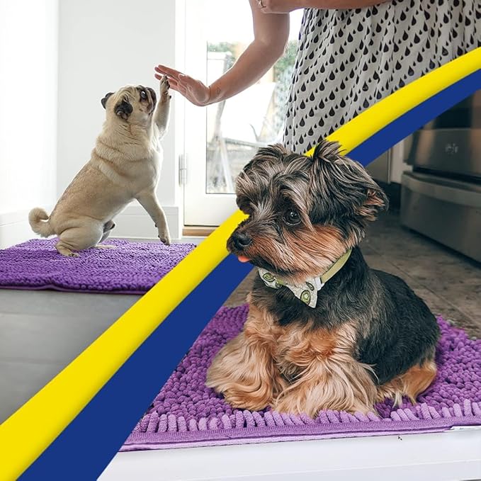 Muddy Mat® AS-SEEN-ON-TV Highly Absorbent Microfiber Door Mat and Pet Rug, Non Slip Thick Washable Area and Bath Mat Soft Chenille for Kitchen Bathroom Bedroom Indoor and Outdoor - Purple 36" x 120"