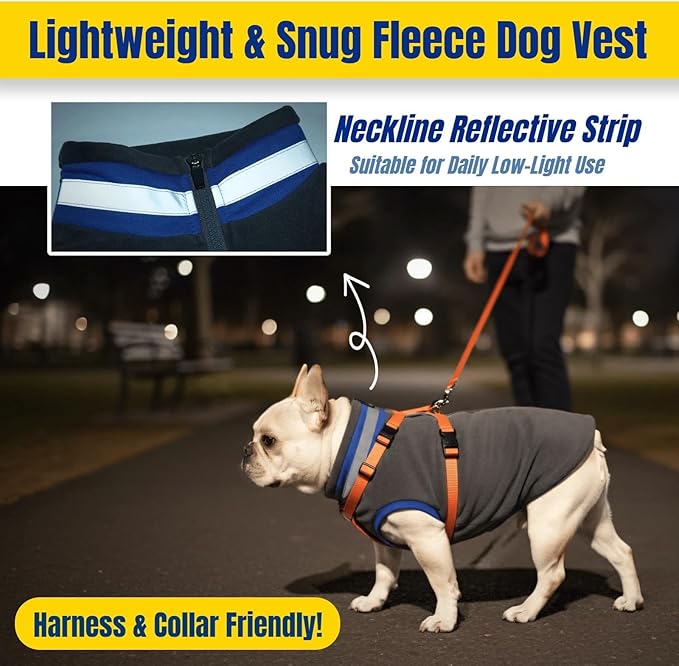 Winter Warm Classic Turtleneck Vest Fleece Dog Clothes, Lightweight Coat for Extra Large Dogs with Back-Zipper, Thermal Doggie Vests Coats with Reflective Strips for Mastiff, Saint Bernard (Grey, 3XL)