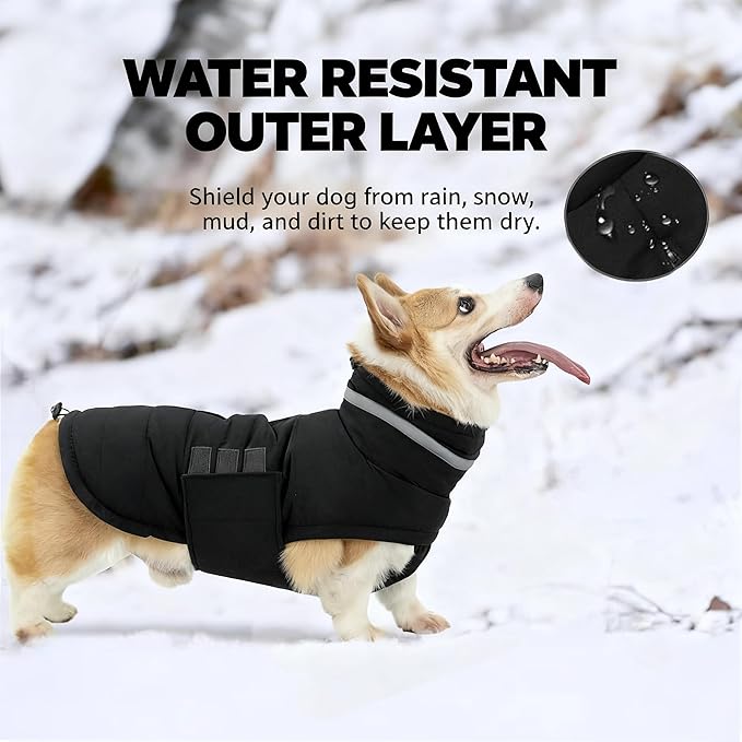 Dog Coat, Waterproof Winter Jacket, Warm Windproof Vest, Reflective Adjustable Turtleneck Coats for Large Dogs with Hook & Loop - Black - XL
