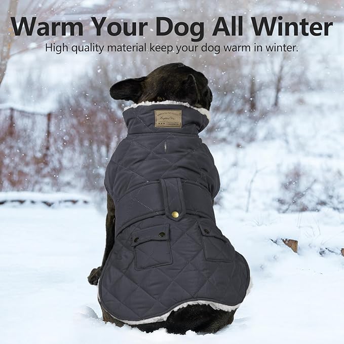 KYEESE Dog Coat Windproof Pet Sweater with Fleece Lined Thick Dog Coats for Medium Dogs Warm Pet Winter Puffer Coat with Leash Hole Waterproof Pets Clothes for Cold Weather Dogs Jacket with Pocket