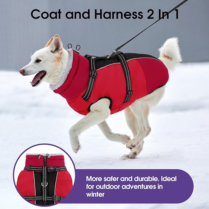 SUNFURA Small Dog Coat with Harness Built-in, Warm Dog Jacket with Zip, Reflective Winter Coat Pet Sweater Clothes for Small Dogs Schnauzer, Yorkshire Terrier, Shih Tzu, Red S