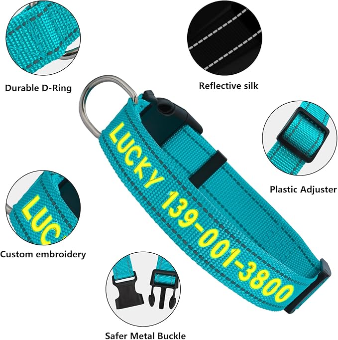Personalized Embroidered Dog Collar - Custom Hand-Stitched Name & Number, Reflective Adjustable Pet Collar for Small/Medium/Large Dogs & Cats, Durable Nylon with Steel D-Ring (Hotpink, Small)