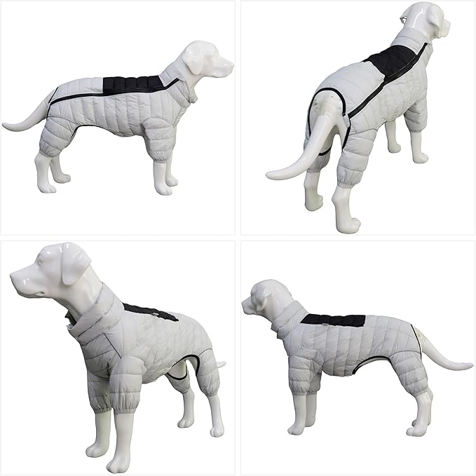 Dog Warm Jacket, Outdoor Snow Covered Reflective Windproof, Adjustable M/L Zippered Vest for Medium to Large Dogs (Off White) M