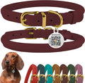 BronzeDog Rolled Leather Dog Collar with QR ID Tag, Adjustable Soft Round Collars for Small Medium Large Dogs Puppy (11" - 14 1/2" Neck Size, Burgundy)