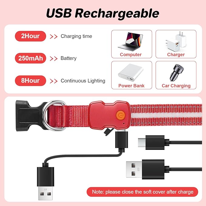 PcEoTllar Light Up Dog Collars, Led Dog Collar, Rechargeable, Night Walking, Waterproof, Glow in The Dark Dog Collars Light for Large Small Medium Dogs, Red s