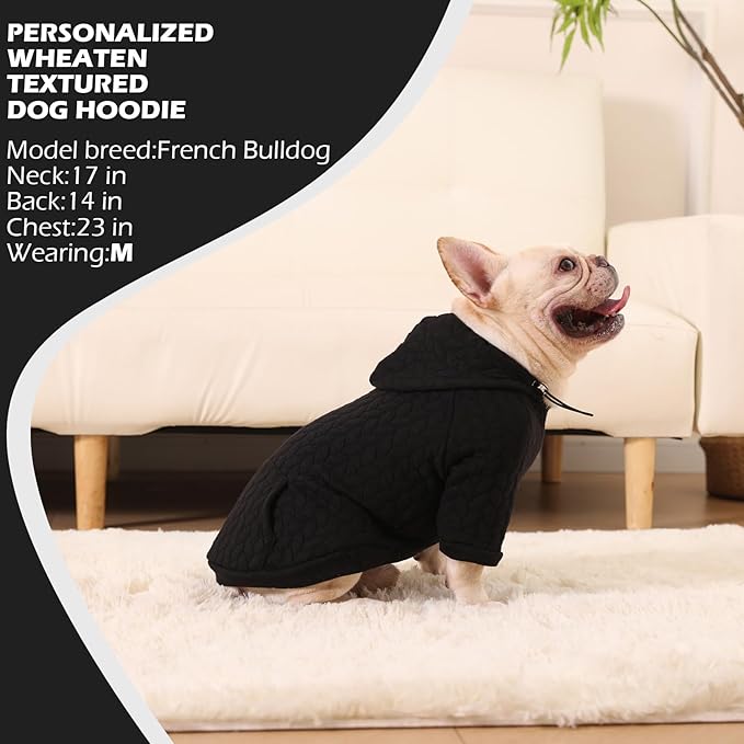 EXPAWLORER Textured Cable Knit Basic Dog Hoodie, Elevated Style Dog Sweater with Leash Hole and Pocket, Soft and Warm Pet Winter Coat, Cold Weather Clothes for Small Medium Large Dogs Cats,Black S