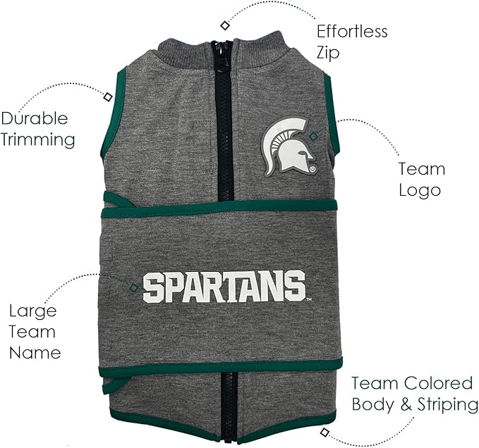 NCAA Michigan State Spartans Dog Anxiety Shirt Calming Soothing Vest for Dogs Cats with Anxiety Fears Fireworks, Loud Noises, Dark, Lonely Keeps Dogs Calm Feeling Safe, Relaxing Jacket Large