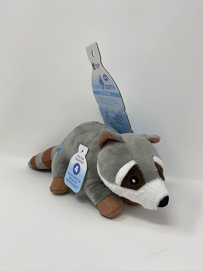Spunky Pup Clean Earth Plush Raccoon | Made from 100% Recycled Water Bottles | Small,Gray,7261