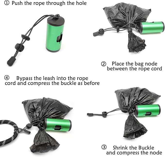 Metal Dog Poop Bag Holder Aluminum Dispenser for Leashes, Hiking & Travel, Lightweight Scratch-Resistant with 3 Attachments and 195 Bags (Emerald Green, 1 Holder 15 Bags)