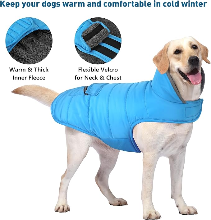 Dog Coat, Waterproof Dog Winter Jacket with Pocket, Reflective Adjustable Pet Snow Vest, Warm Cozy Fleece Sweater for Small Medium Extra Large Dogs - Sky Blue, M