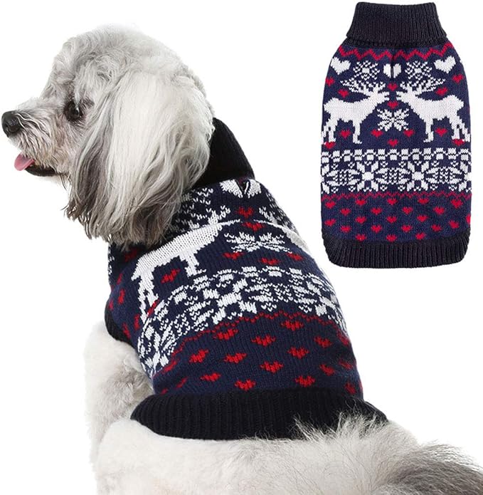 SCENEREAL Small Dog Girls & Boys Turtleneck Sweater - Winter Puppy Clothes, Christmas Outfit - Dachshund, Yorkie, Chihuahua Sizes