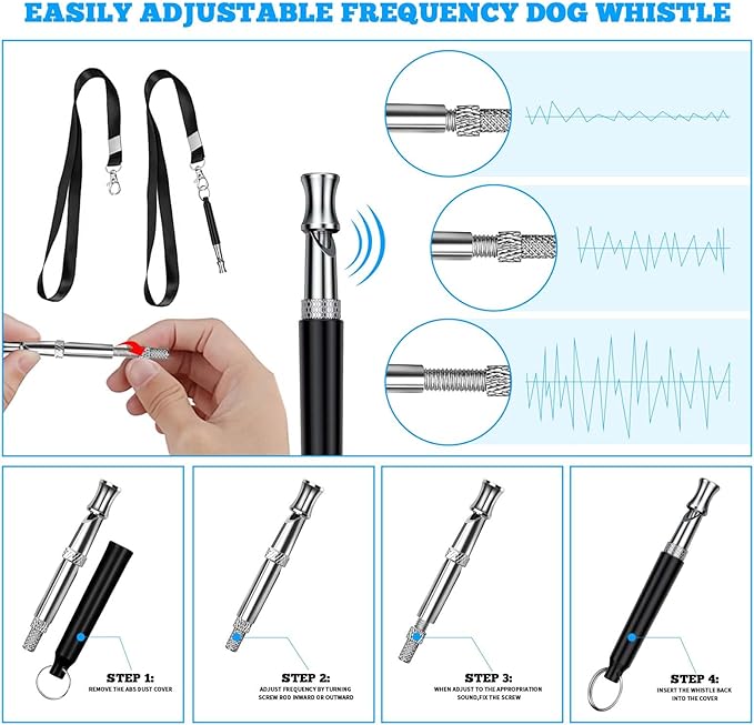 2 PCS Dog Whistles,Professional Recall Dog Training Whistle with Lanyard,Adjustable Ultrasonic Silent Dog Recall Whistles,Dog Whistle to Stop Barking Neighbors Dog,Dog Barking Stopper (Black+Black)