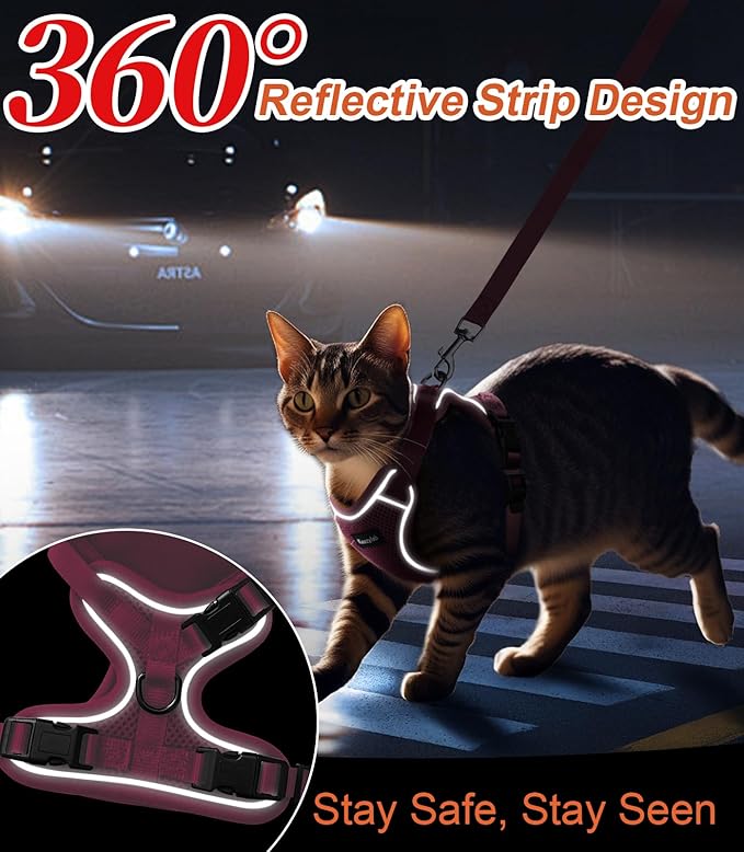 Cat Harness and Leash for Walking Escape Proof Soft Adjustable Cat Leash Breathable Comfortable Vest Easy to Wear Kitten Harness for Outdoor Travel Pink XS