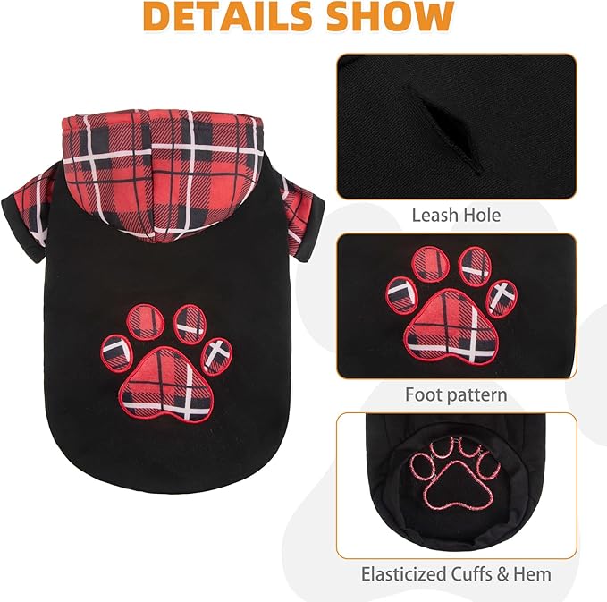 KOOLTAIL Plaid Dog Hoodie Pet Clothes Sweater with Hat and Pocket for Small Medium Large Size Dogs, Soft Winter Warm Dog Cold Weather Coat, Fleece Fall Dog Hooded Sweatshirt for Puppy Cats, Black XXL