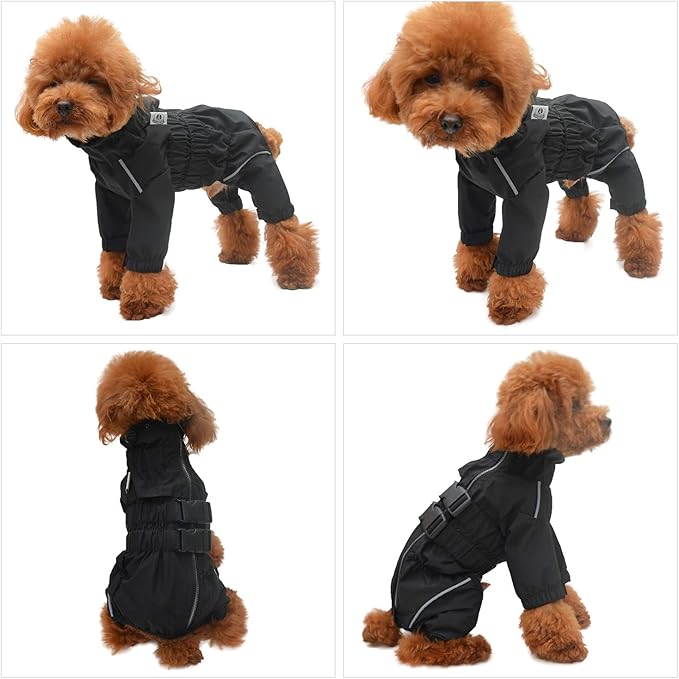 Dogs Waterproof Jacket, Lightweight Waterproof Jacket Reflective Safety Dog Raincoat Windproof Snow-Proof Dog Vest for Small Medium Large Dogs Black M