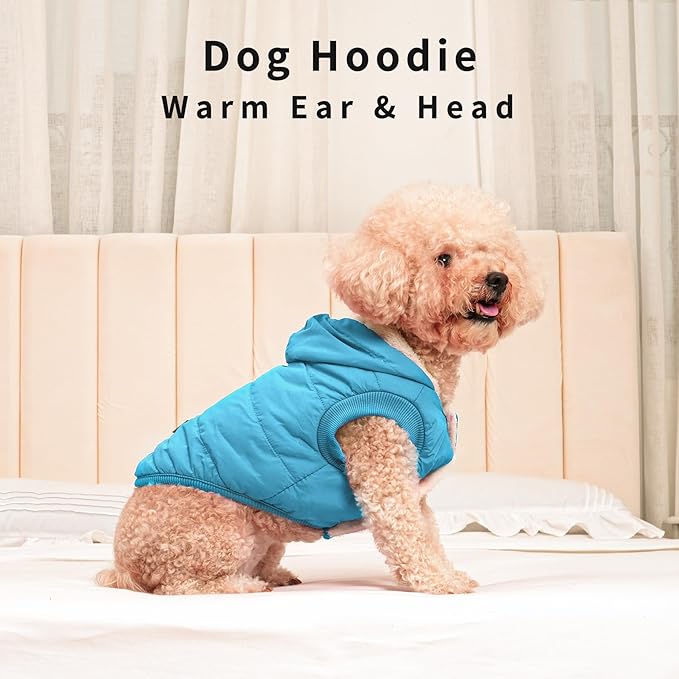 Fleece Lining Extra Warm Dog Hoodie in Winter for Small Dogs Jacket Puppy Coats with Hooded,Light Blue M