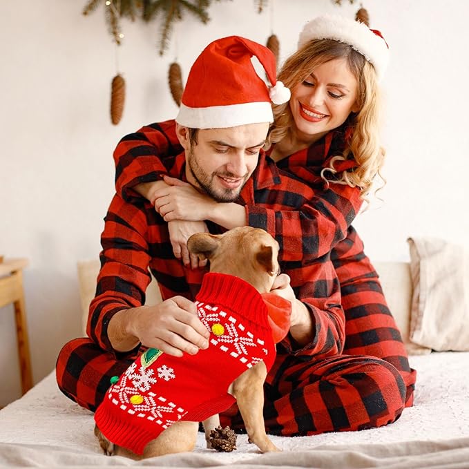 PETCARE Dog Christmas Sweater Clothes Cute Red Present Snowflake Xmas Dogs Costume Warm Knitted Puppy Sweaters Vest Christmas Dog Clothes Outfit for Small Medium Large Dogs Cats Pet Pullover