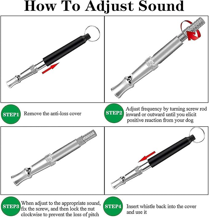 2 Pcs Dog Ttraining Whistles，Adjustable Silent Dog Whistle，with Lanyard，Black and White