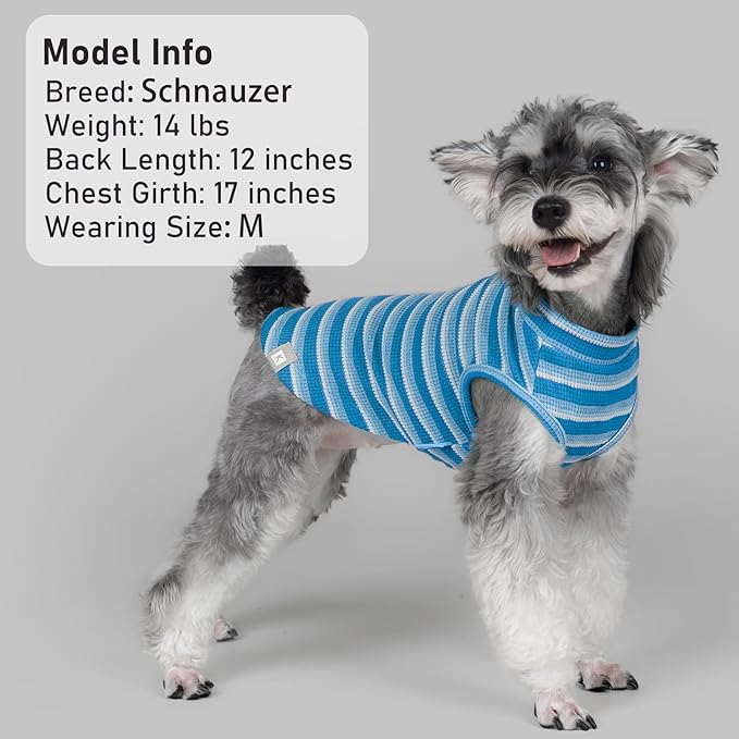 KYEESE 2Pack Waffle Dog Shirts Stretchy Dog T-Shirts Lightweight Dogs Tank Top Sleeveless Striped Dogs Shirt Vest Breathable, XX-Large, Blue+Striped