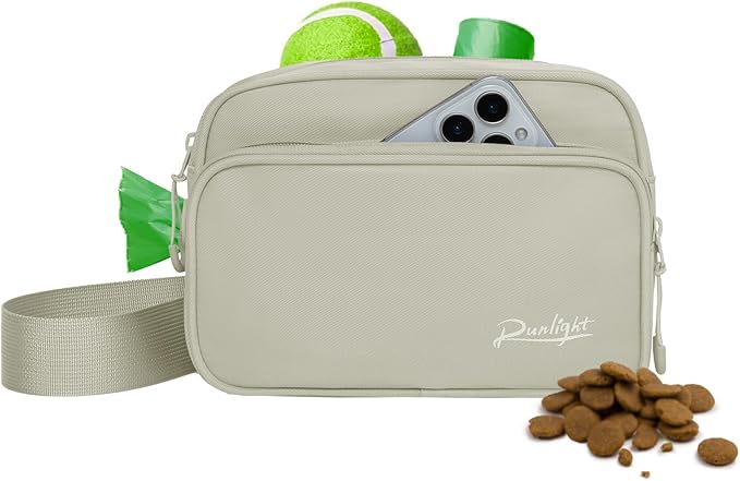 Dog Training Treat Pouch Fanny Pack,Dog Waist Belt,Dogs Walking Bag Crossbody with Poop Bags,Puppy Treat Bag Training Pouch (Khaki)