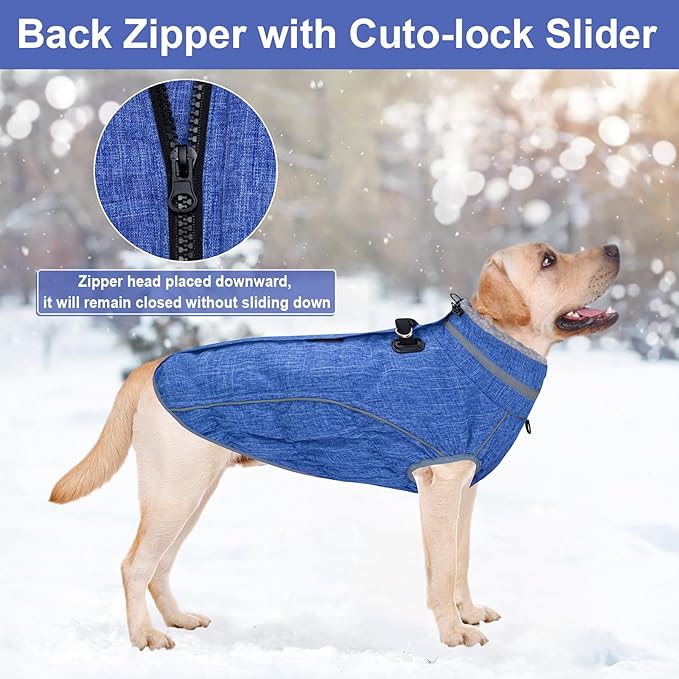 Malier Dog Coat, Reflective Dog Jacket Waterproof Windproof Puppy Cold Weather Coats with Harness Built in, Winter Extra Warm Pet Coat Fleece Vest for Small Large Pets and Puppy (Blue, X-Large)