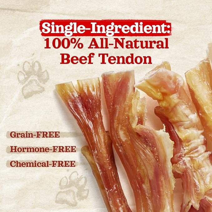 Natural Farm Extra-Thick Beef Tendons (9-12 Inch, 12 Pack), Natural Chondroitin and Collagen: Supports Healthy Joints, Great for Dental Health – Made & Packaged, All Dog Sizes