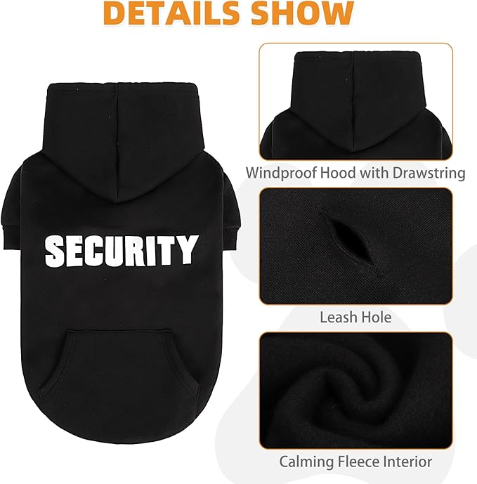 KOOLTAIL Security Dog Hoodie, Fall Puppy Sweater Clothes for Small Medium Large Dogs, Soft Warm Winter Pet Cold Weater Coats Hooded Sweatshirt with Pocket, Dog Halloween Costume for Girl Boy, Black M