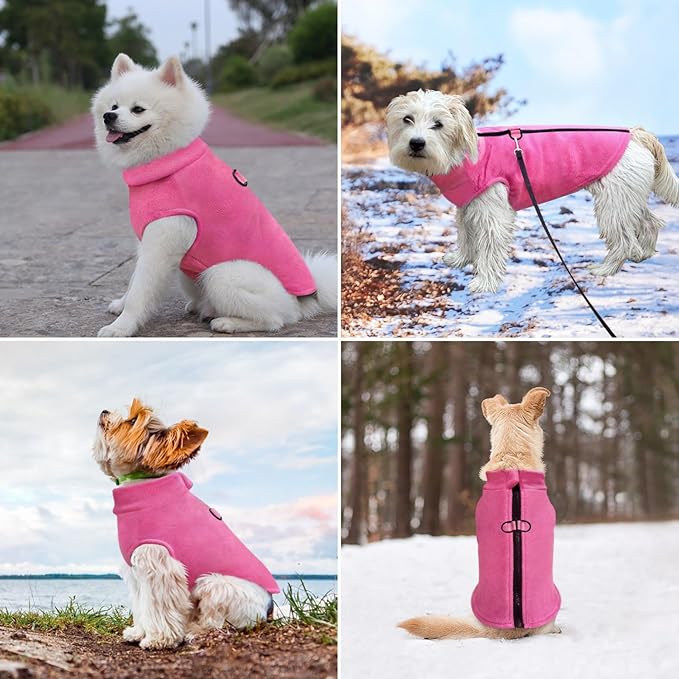 Idepet Dog Fleece Vest Sweater Zip Up Warm Pullover Dogs Jacket with D-Ring Leash Winter Cold Weater Coat Pet Sweatershirt Clothes Hoodie for Small Medium Dogs Boy Girl (Rose Red, XXL)