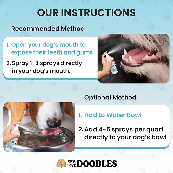 We Love Doodles Dog Dental Spray | Dental Solutions Plaque & Tartar Control Spray | Natural Oral Care Dog for Healthy Teeth & Gums, Freshens Breath Spray | 4oz